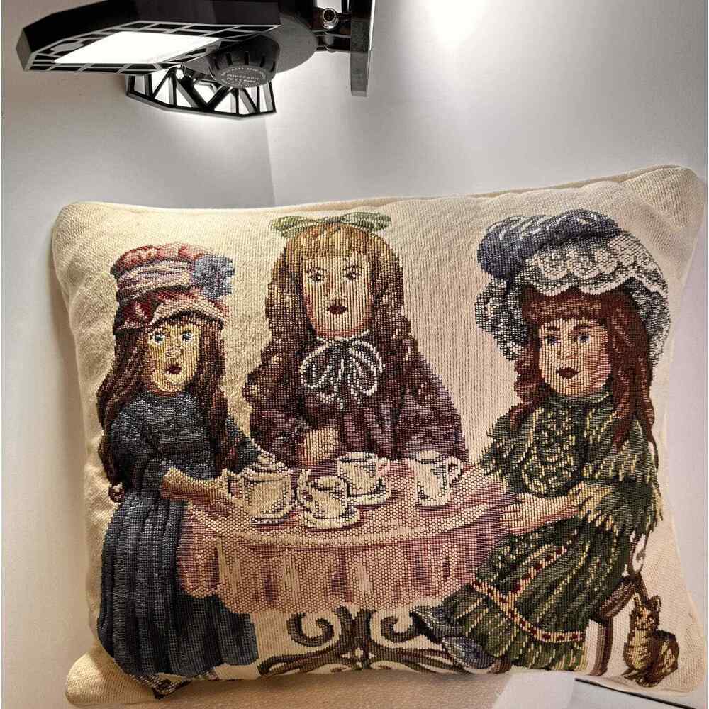 Dakota Victorian style doll tea party tapestry fabric throw pillow 13"X16"
